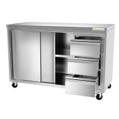 Meuble bas inox 1400 x 600 mm avec 3 tiroirs droit sur roulettes / GOLDINOX