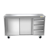 Meuble bas inox 1500 x 600 mm avec 3 tiroirs droit sur roulettes / GOLDINOX