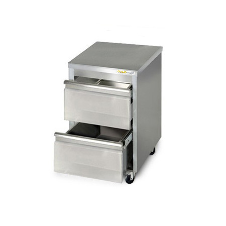 Meuble inox 2 tiroirs 500 x 700 mm sur roulettes / GOLDINOX