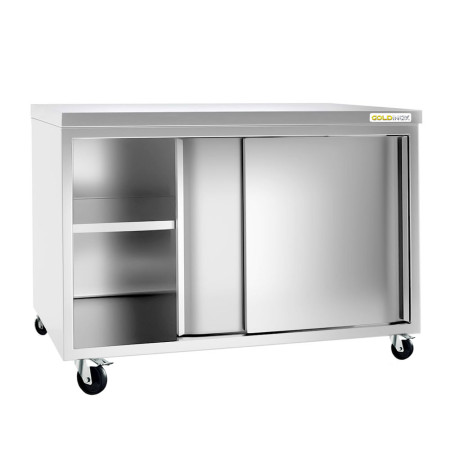 Meuble bas inox 2000 x 600 mm sur roulettes PREMIUM FLEX / GOLDINOX