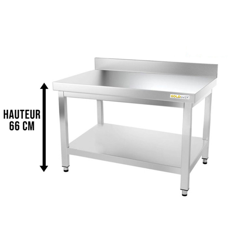 Table inox soubassement 1000 x 500 mm adossée / GOLDINOX