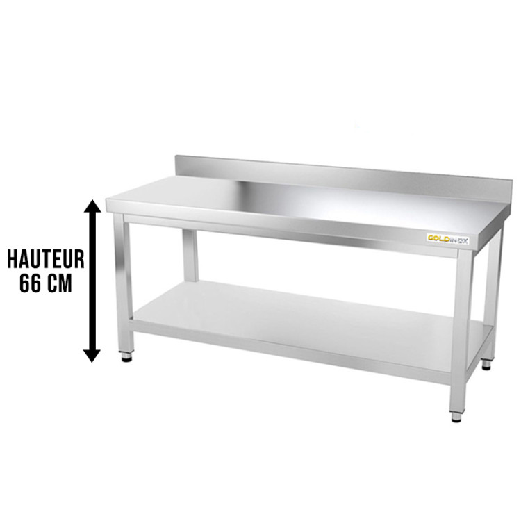 Table inox soubassement 1400 x 500 mm adossée / GOLDINOX