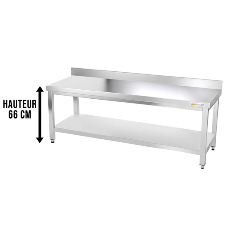 Table inox soubassement 1800 x 500 mm adossée / GOLDINOX