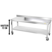 Table inox soubassement 2000 x 500 mm adossée sur roulettes / GOLDINOX