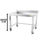 Table inox soubassement 1200 x 500 mm adossée avec renfort sur roulettes / GOLDINOX