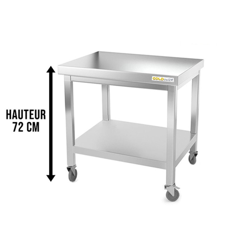 Table inox soubassement 600 x 600 mm sur roulettes PREMIUM / GOLDINOX