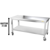 Table inox soubassement 1600 x 600 mm sur roulettes / GOLDINOX 