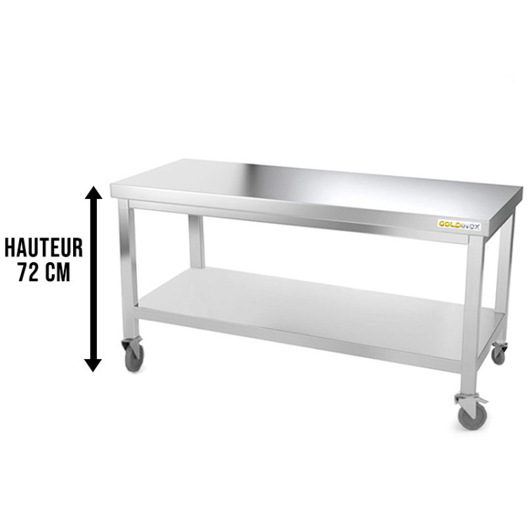 Table inox soubassement 1400 x 600 mm sur roulettes / GOLDINOX 