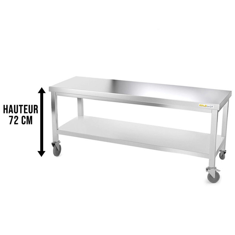 Table inox soubassement 1800 x 600 mm sur roulettes / GOLDINOX 