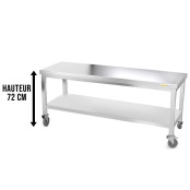 Table inox soubassement 2000 x 600 mm sur roulettes / GOLDINOX 