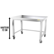 Table inox soubassement 1200 x 600 mm avec renfort sur roulettes / GOLDINOX 