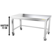 Table inox soubassement 1400 x 600 mm avec renfort sur roulettes / GOLDINOX 