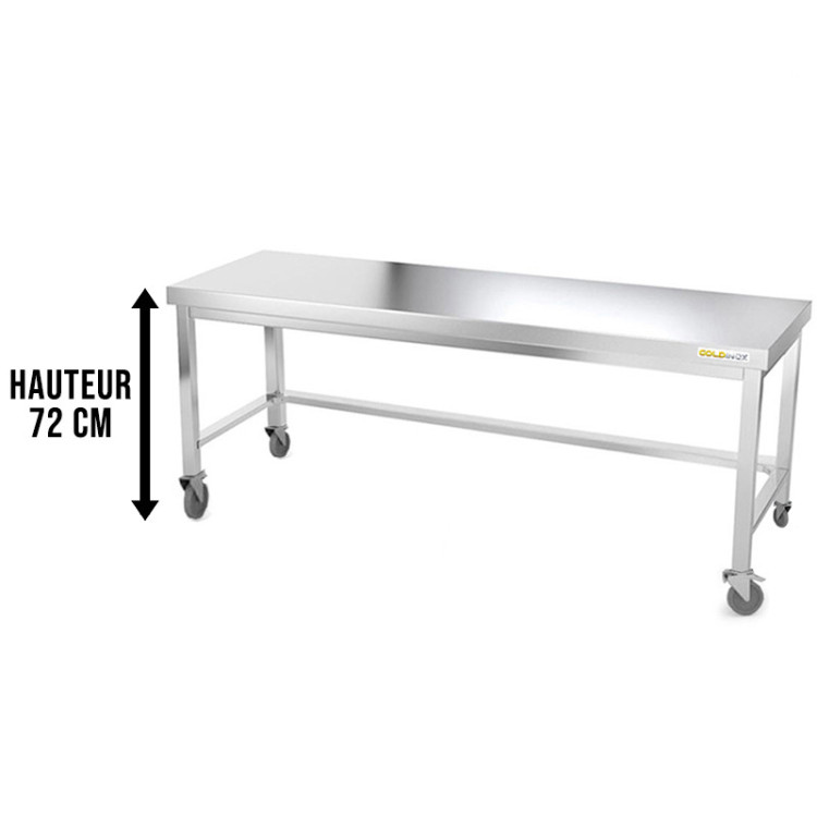 Table inox soubassement 2000 x 600 mm avec renfort sur roulettes / GOLDINOX 