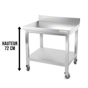 Table inox soubassement 600 x 600 mm adossée sur roulettes / GOLDINOX 