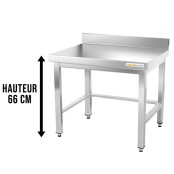 Table inox soubassement 600 x 600 mm adossée avec renfort / GOLDINOX 