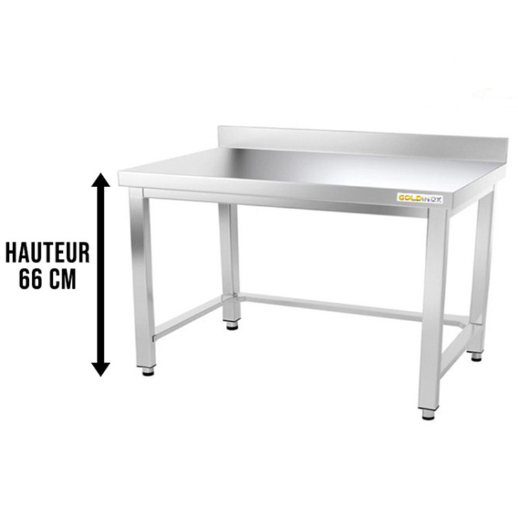 Table inox soubassement 1000 x 600 mm adossée avec renfort / GOLDINOX 