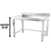 Table inox soubassement 1200 x 600 mm adossée avec renfort / GOLDINOX 