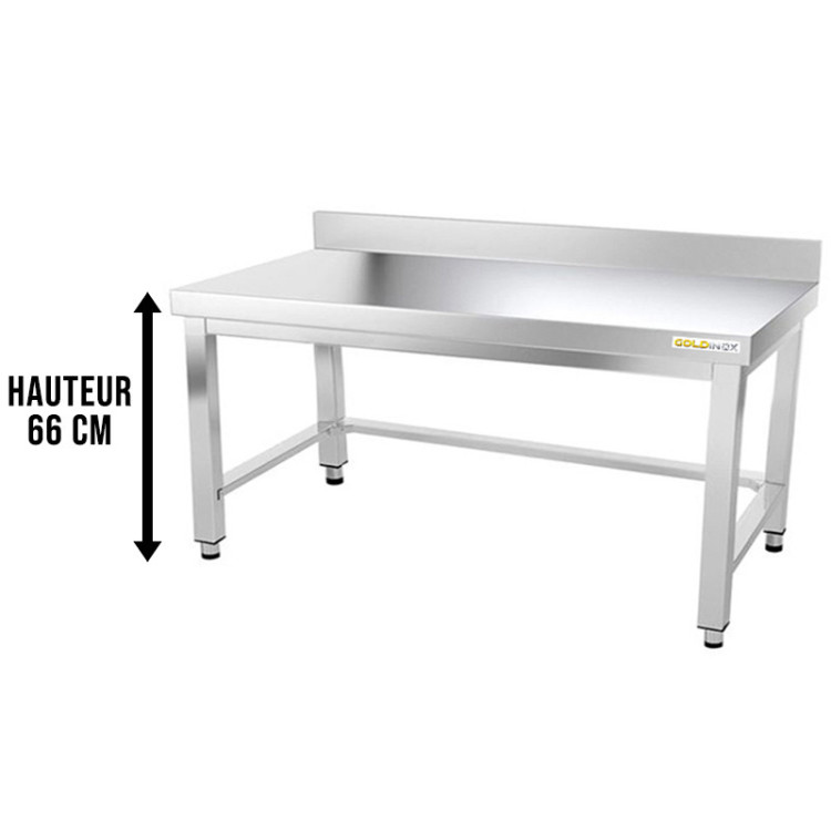 Table inox soubassement 1400 x 600 mm adossée avec renfort / GOLDINOX 