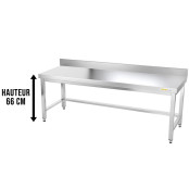 Table inox soubassement 2000 x 600 mm adossée avec renfort / GOLDINOX 