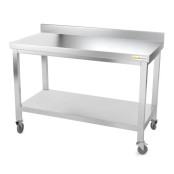 Table inox 1600 x 700 mm adossée sur roulettes / GOLDINOX 