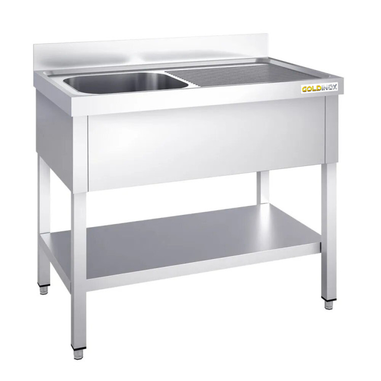 Plonge inox 1 bac - 1400 x 600 mm égouttoir droite PREMIUM / GOLDINOX 