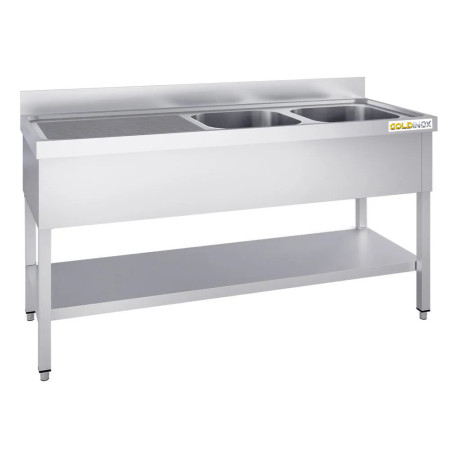 Plonge inox 2 bacs - 1400 x 700 mm égouttoir gauche PREMIUM / GOLDINOX