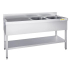 Plonge inox 2 bacs - 1600 x 700 mm égouttoir gauche PREMIUM / GOLDINOX 