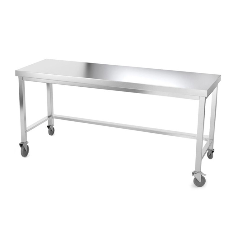 Table inox 2000 x 800 mm avec renfort sur roulettes / GOLDINOX