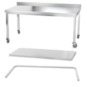 Table inox 1800 x 800 mm adossée avec renfort sur roulettes / GOLDINOX