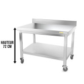 Table inox soubassement 1000 x 800 mm adossée sur roulettes / GOLDINOX 