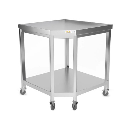 Table inox d'angle 1000 x 600 mm sur roulettes / GOLDINOX