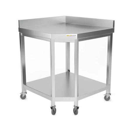 Table inox d'angle 1000 x 600 mm adossée sur roulettes / GOLDINOX