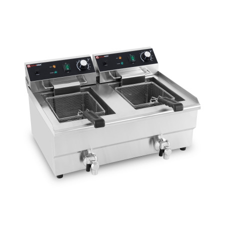 Friteuse électrique à poser professionnelle 13 + 13 Litres avec robinet de vidange (230V) IDEAL - GOLDINOX