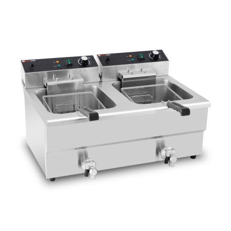 Friteuse électrique à poser professionnelle 16 + 16 Litres avec robinet de vidange (400V) IDEAL - GOLDINOX