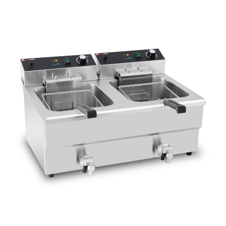 Friteuse électrique à poser professionnelle 16 + 16 Litres avec robinet de vidange (400V) IDEAL - GOLDINOX