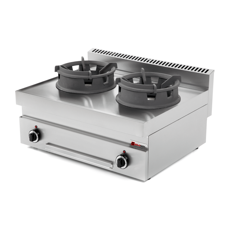 Cuisinière pour wok à gaz professionnelle 2 feux (30 kW) - GOLDINOX