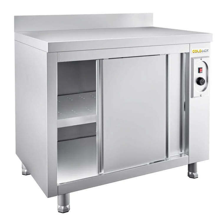 Meuble bas inox chauffant 1000 x 600 mm adossée PREMIUM / GOLDINOX