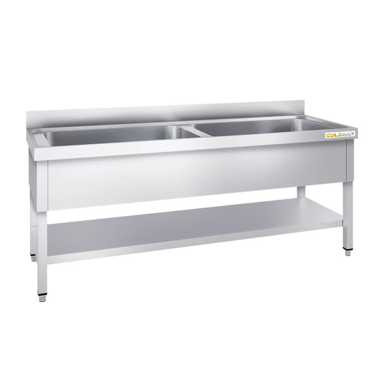 Plonge inox 2 grandes cuves - 1600 x 600 mm / GOLDINOX