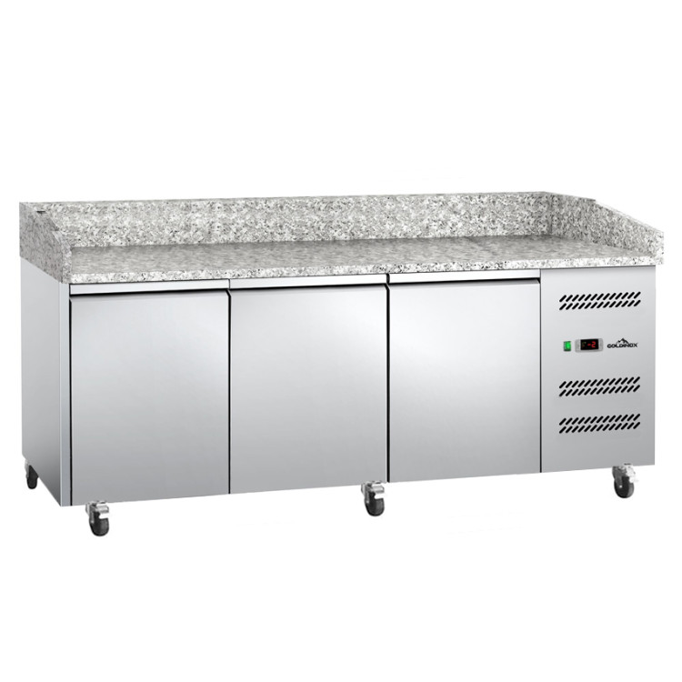 Meuble à pizza réfrigéré Tropicalisée avec granit 3 portes IDEAL - GOLDINOX