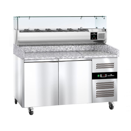 Meuble à pizza réfrigéré Tropicalisée 2 portes avec vitrine ingrédients (6x GN1/3) PREMIUM - GOLDINOX