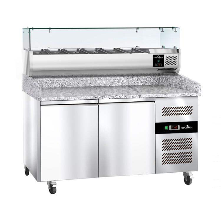 Meuble à pizza réfrigéré Tropicalisée 2 portes avec vitrine ingrédients (6x GN1/3) PREMIUM - GOLDINOX