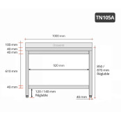 Table inox 1000 x 500 mm adossée / GOLDINOX