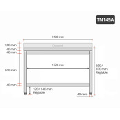 Table inox 1400 x 500 mm adossée / GOLDINOX