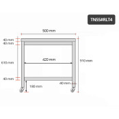 Table inox 500 x 500 mm sur roulettes / GOLDINOX