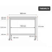 Table inox 800 x 500 mm sur roulettes / GOLDINOX