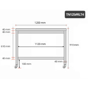 Table inox 1200 x 500 mm sur roulettes / GOLDINOX