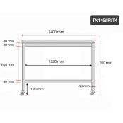 Table inox 1400 x 500 mm sur roulettes / GOLDINOX