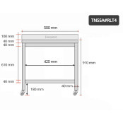 Table inox 500 x 500 mm adossée sur roulettes / GOLDINOX