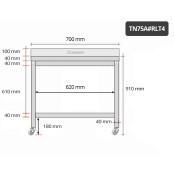 Table inox 700 x 500 mm adossée sur roulettes / GOLDINOX