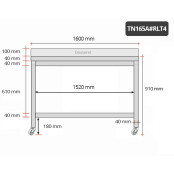 Table inox 1600 x 500 mm adossée sur roulettes / GOLDINOX